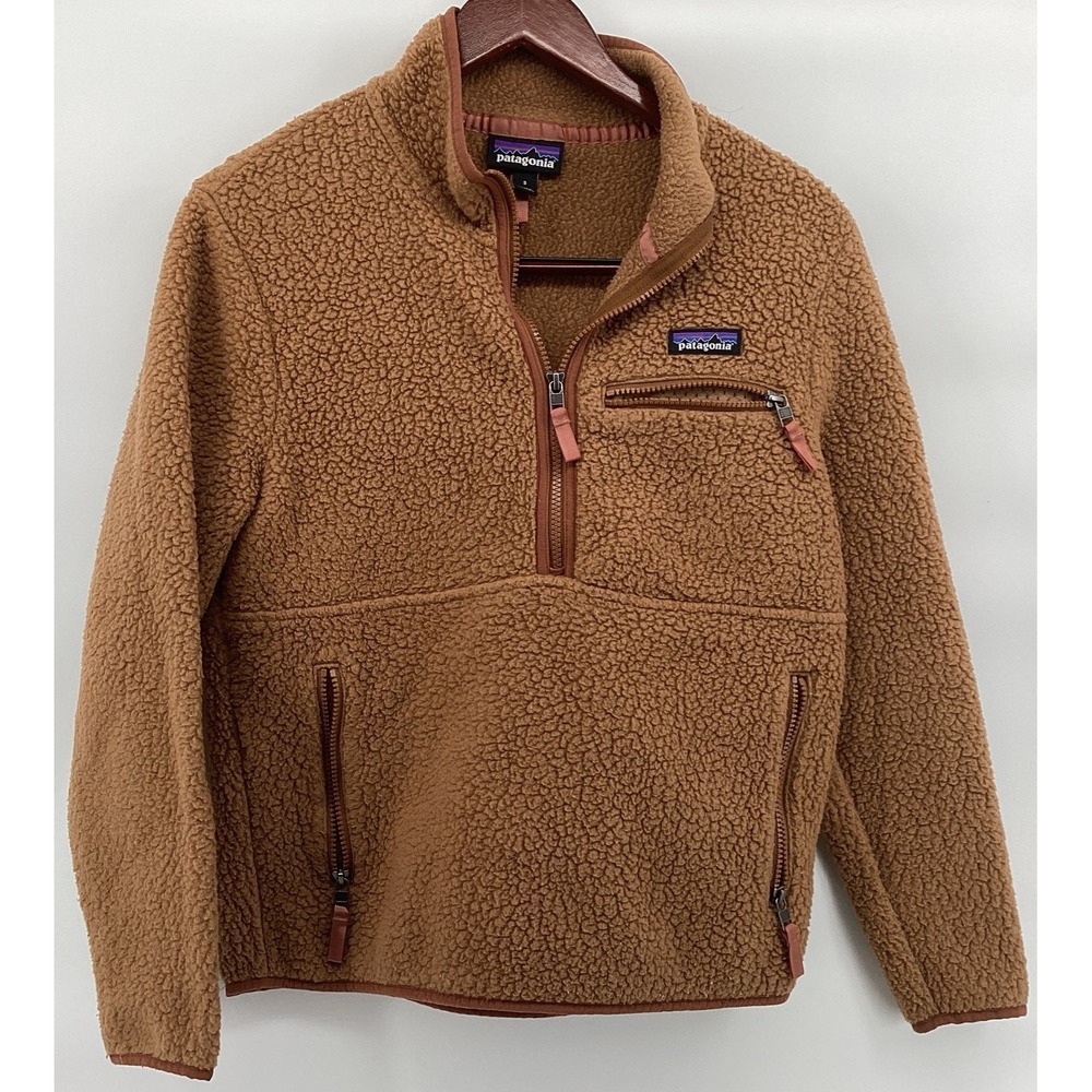 Patagonia Women's Small Brown Retro Pile Sherpa Fleece 1/4 Zip Pullover Jacket